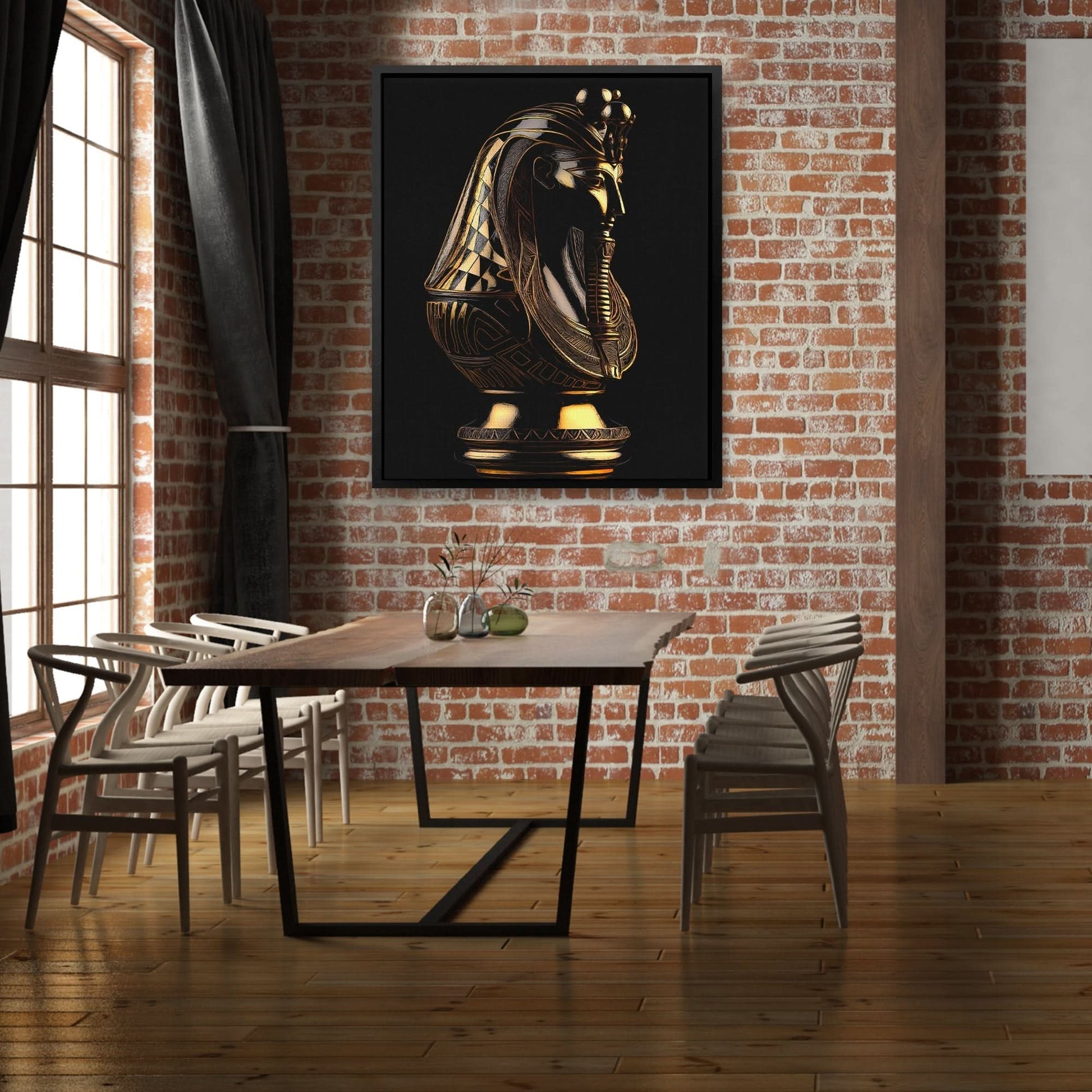 Black and Gold Pharaoh - Egyptian Wall Art in Black Frame