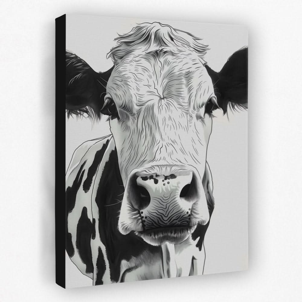 Black and White Bovine - Animals Canvas Wall Art