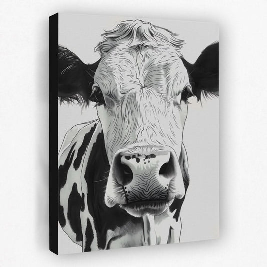 Black and White Bovine - Animals Canvas Wall Art