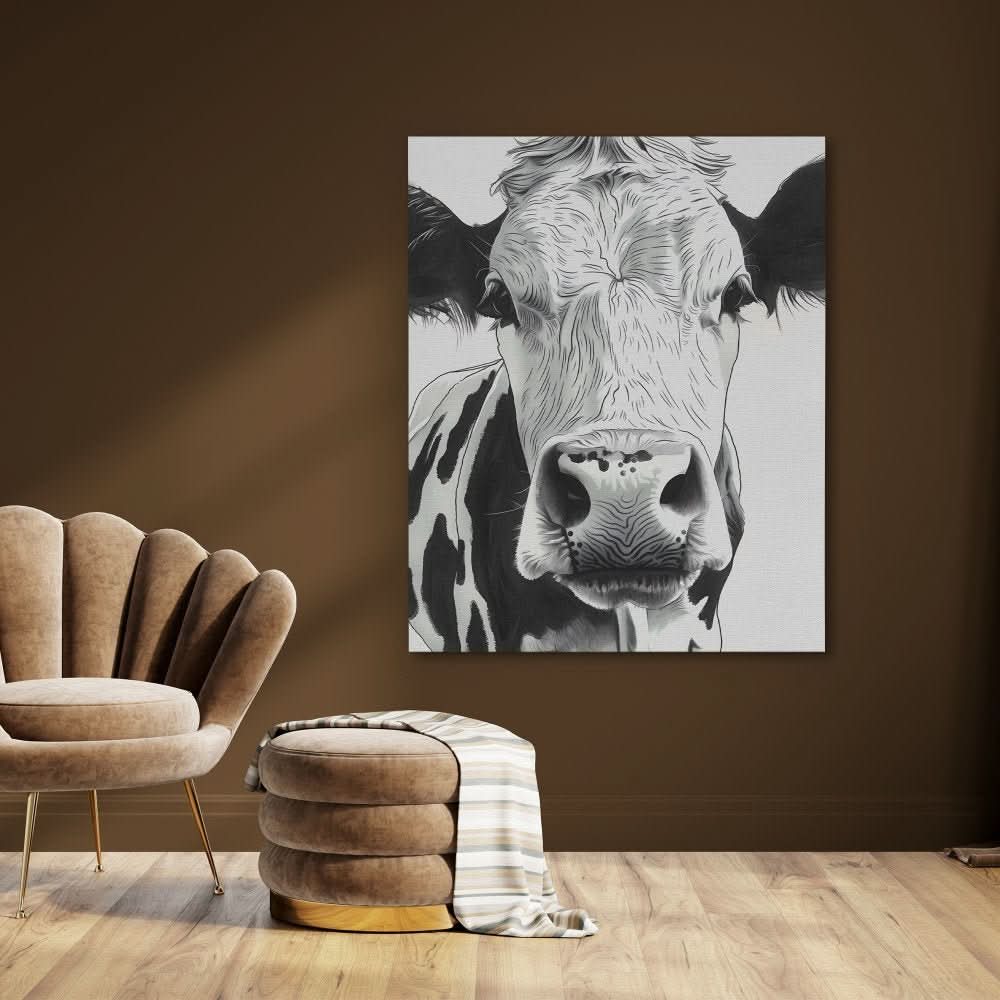 Black and White Bovine - Wall Art in Black Frame