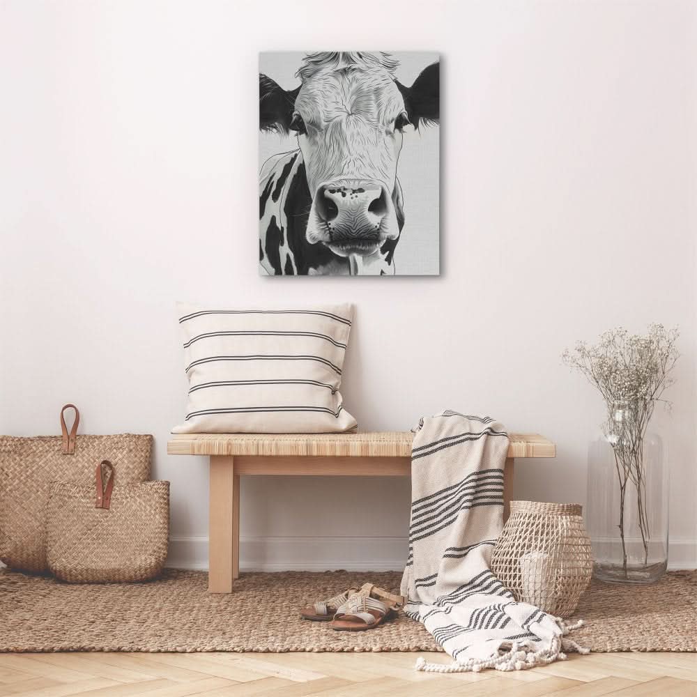 Black and White Bovine - Black and White Wall Art in Black Frame