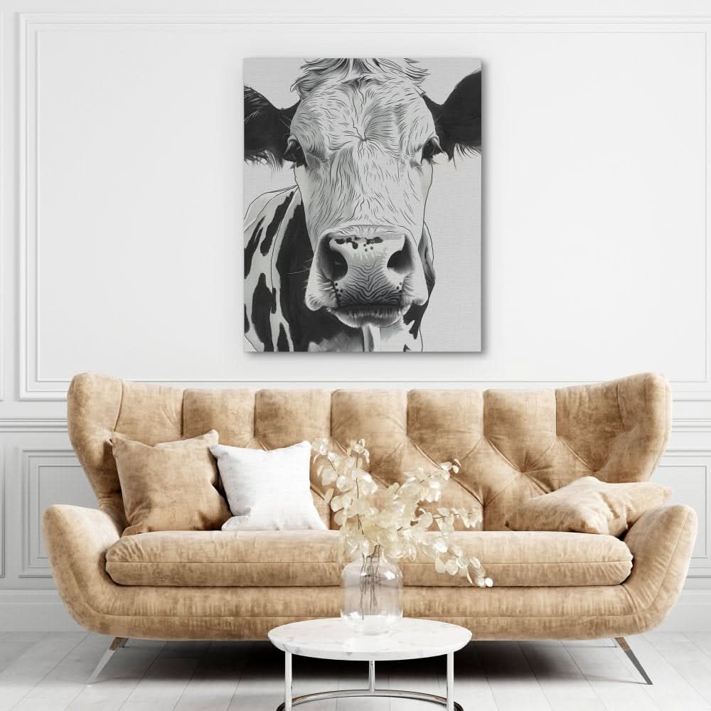 Black and White Bovine - Neutral Canvas Wall Art