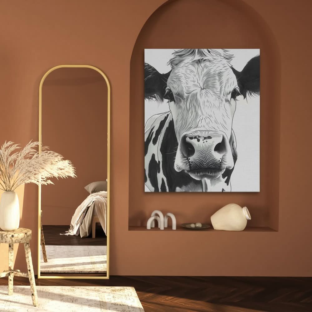 Black and White Bovine - Neutral Black and White Canvas Print