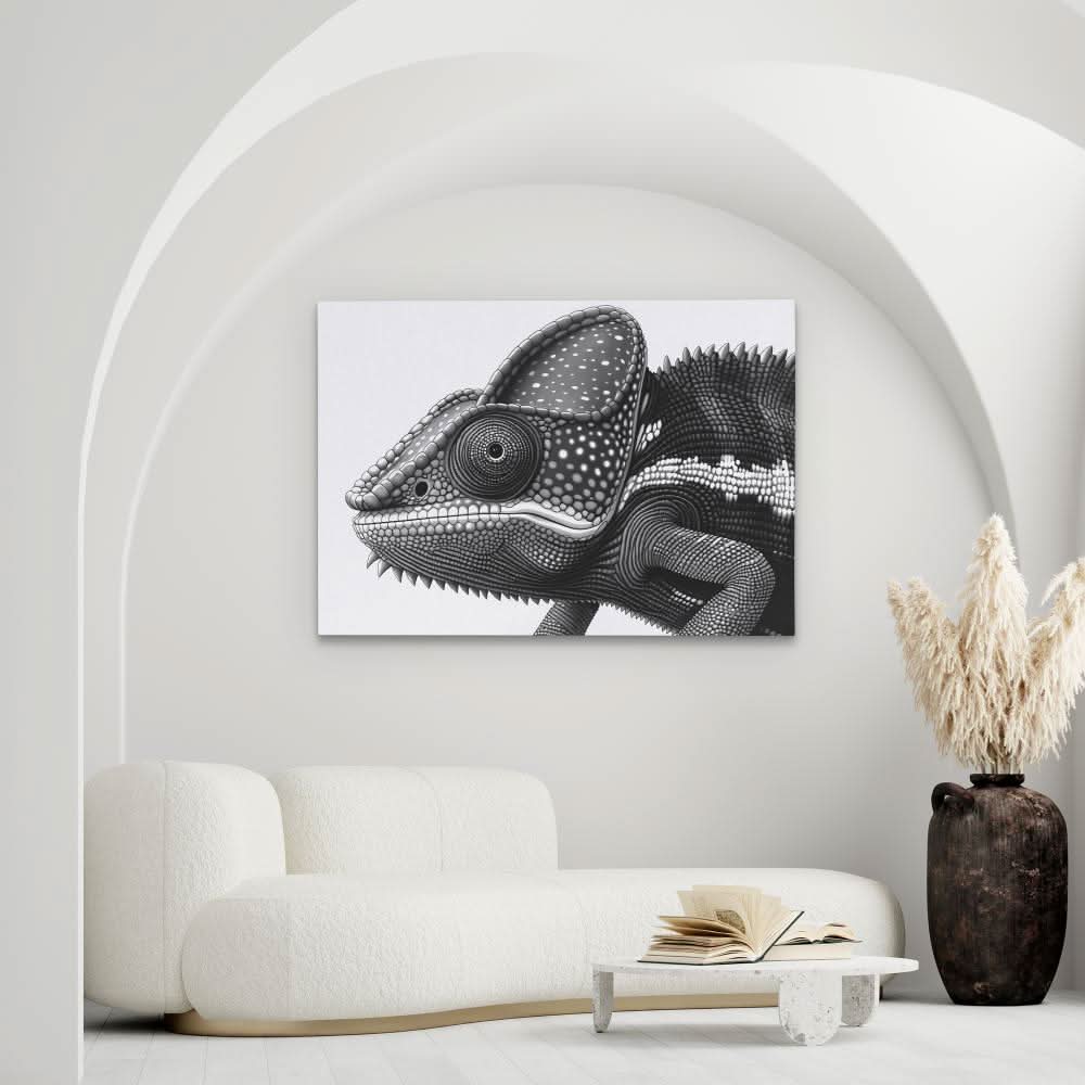 Black and White Chameleon - Canvas Wall Art