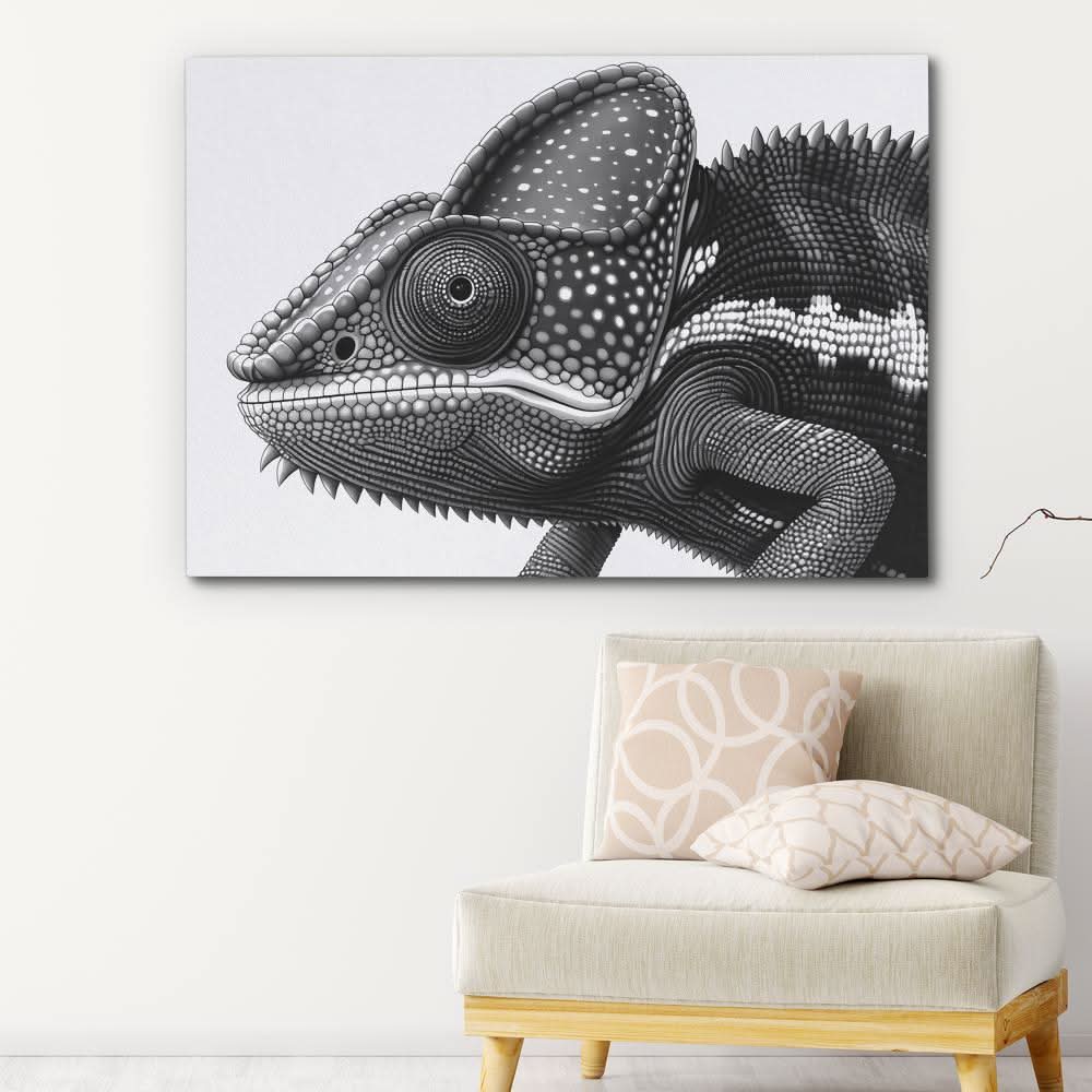 Black and White Chameleon - Chameleon Canvas Print