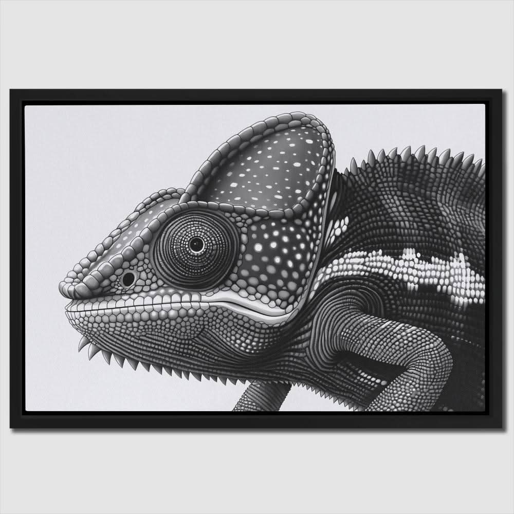 Black and White Chameleon - Chameleon Wall Art in Black Frame