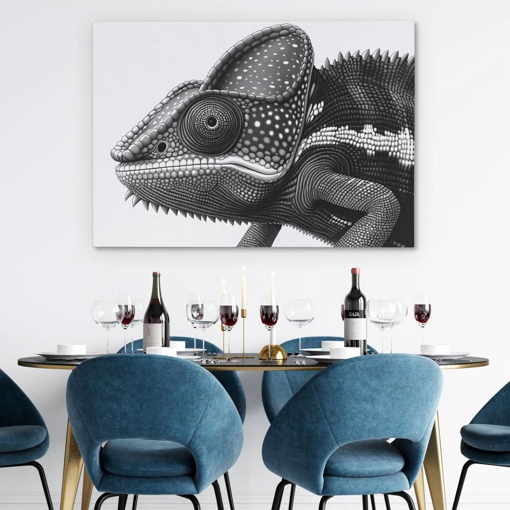 Black and White Chameleon - Large Canvas Print