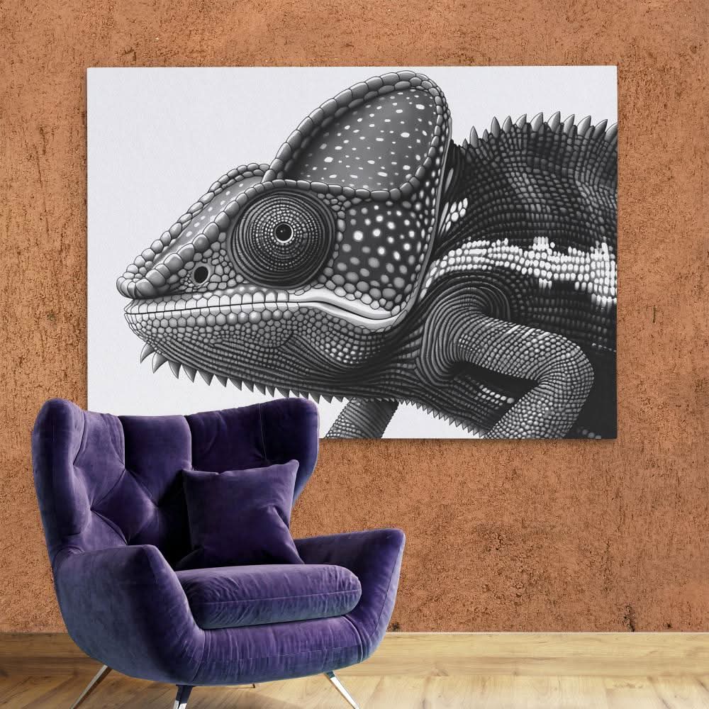 Black and White Chameleon - Black and White Art for Office