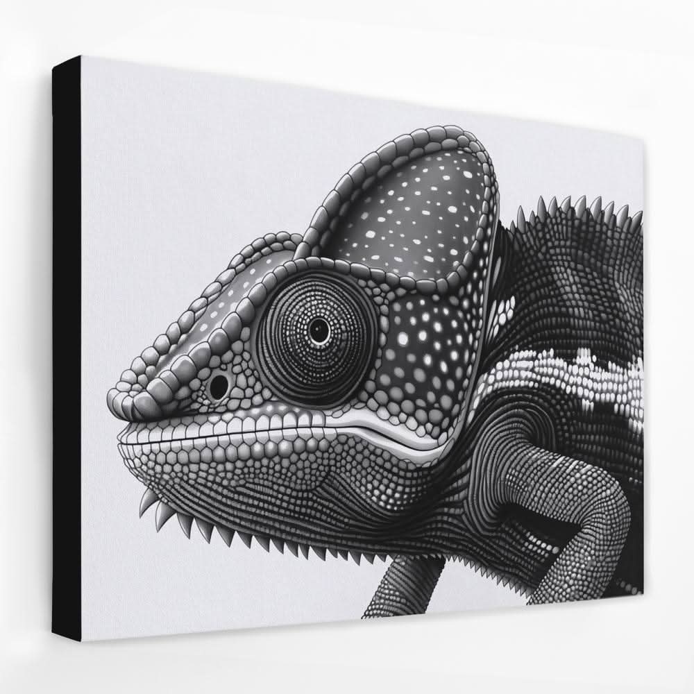 Black and White Chameleon - Black and White Canvas Wall Art