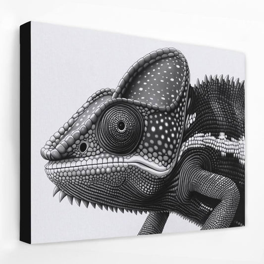 Black and White Chameleon - Black and White Canvas Wall Art