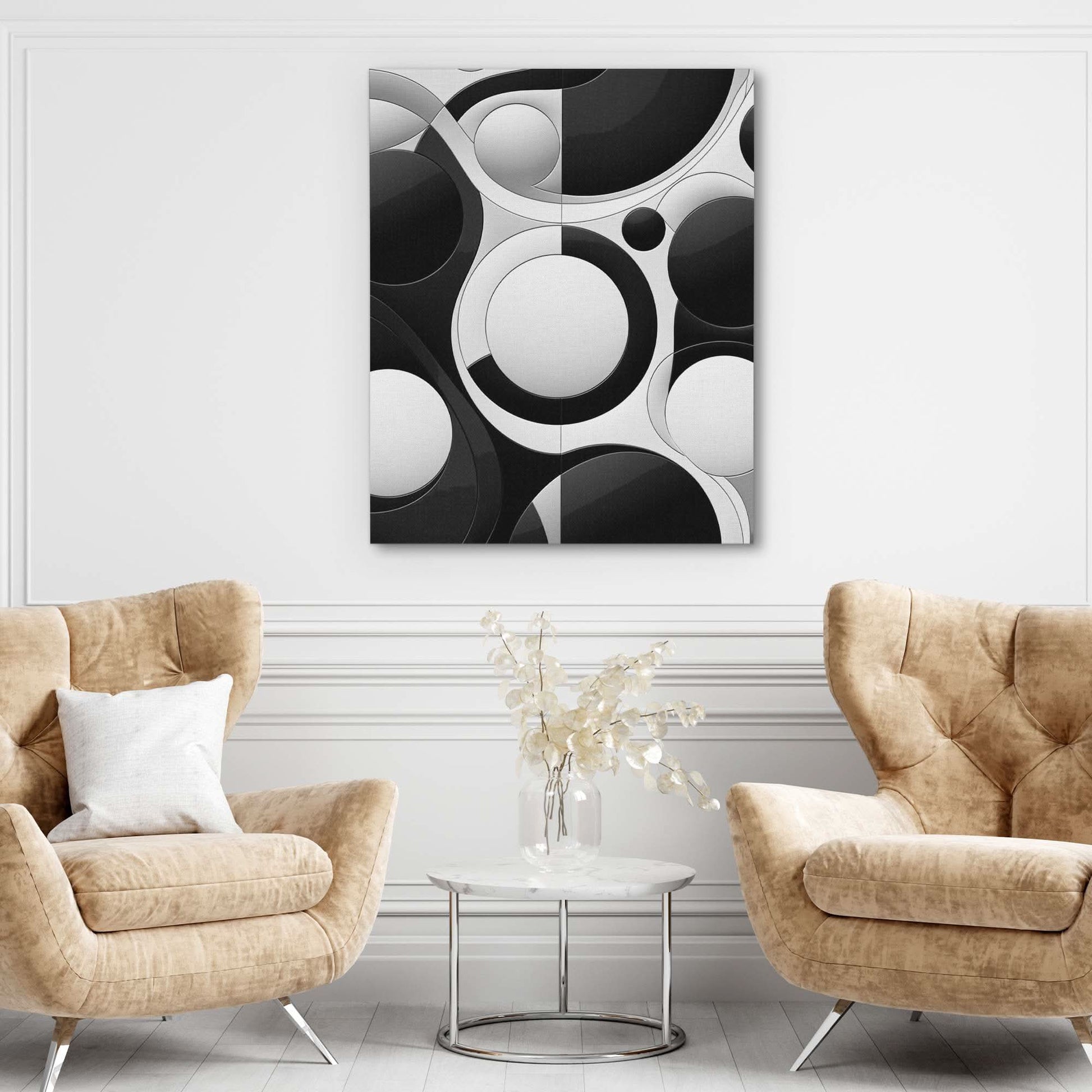 Black and White Circles - Black and White Canvas Wall Art