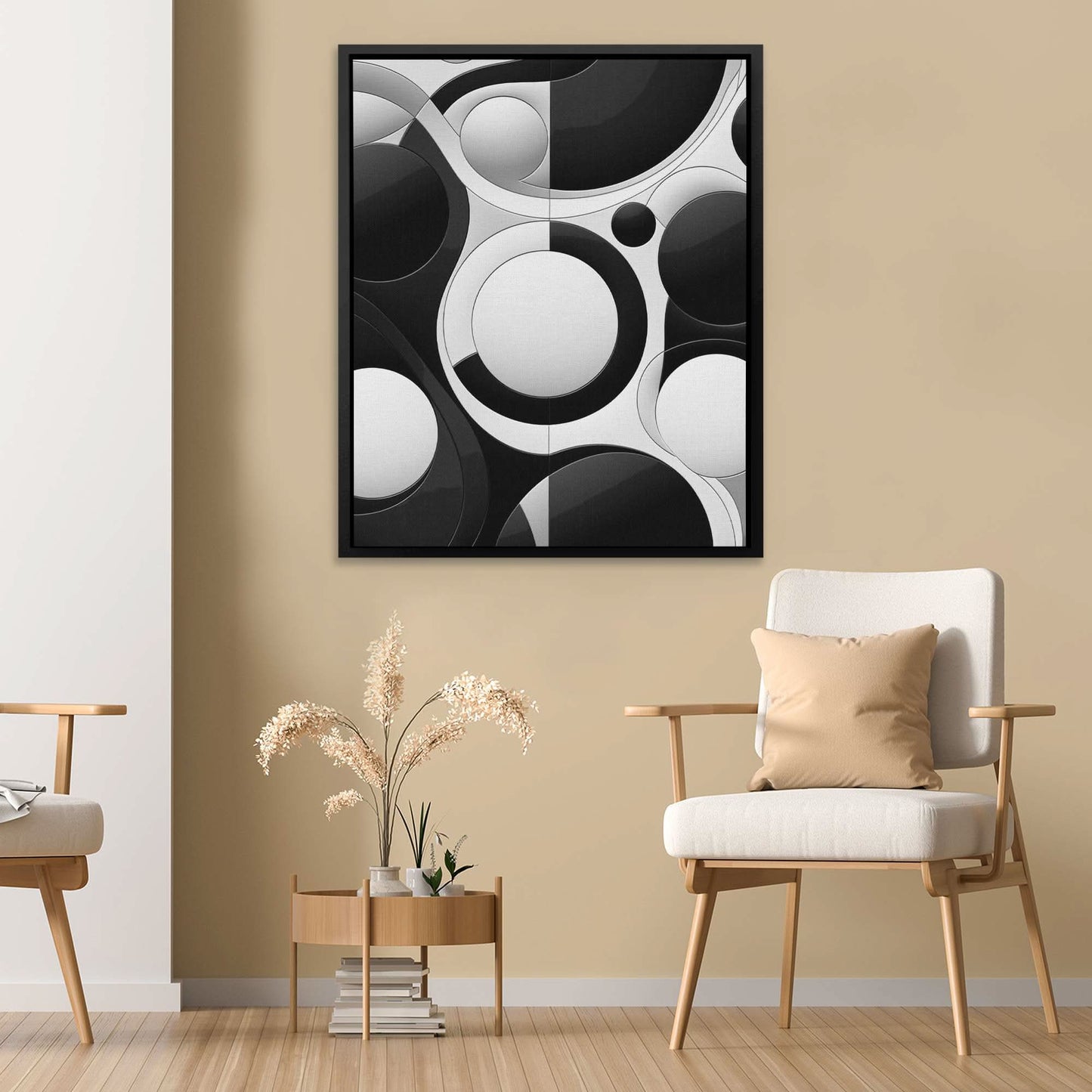 Black and White Circles - Vertical Canvas Print