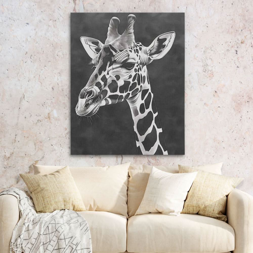 Black and White Giraffe - Animals Wall Art in Black Frame