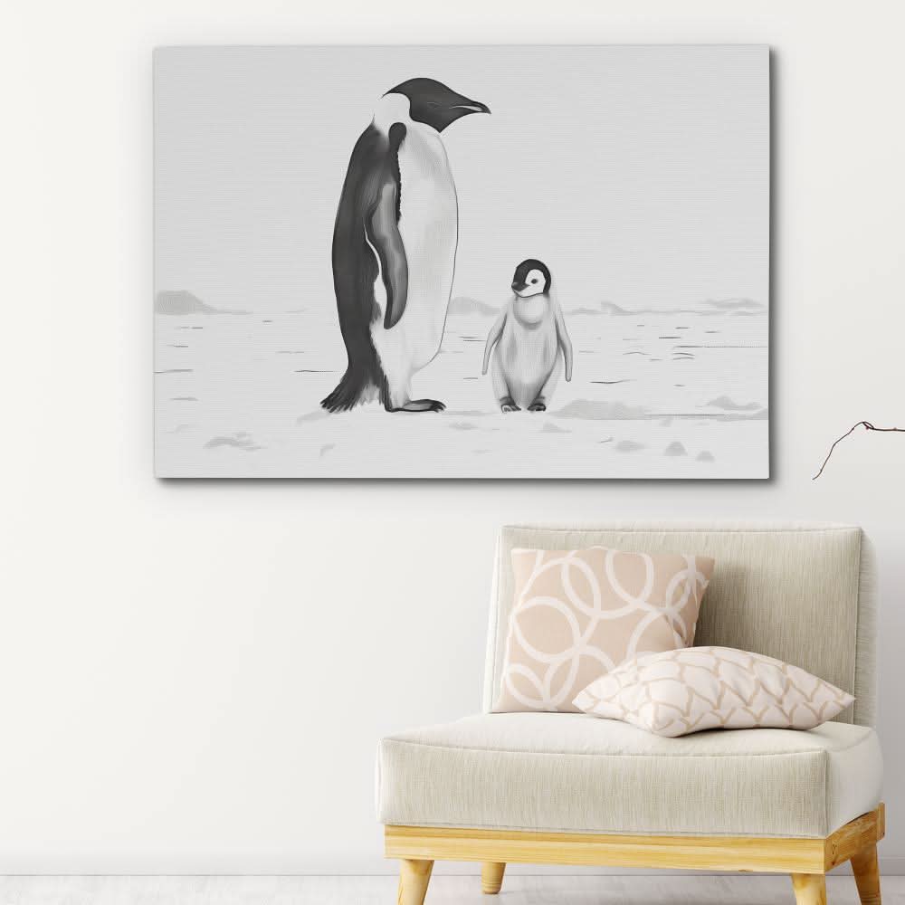 Black and White Penguins - Black and White Wall Art in Black Frame