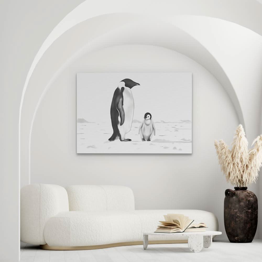 Black and White Penguins - Black and White Canvas Print