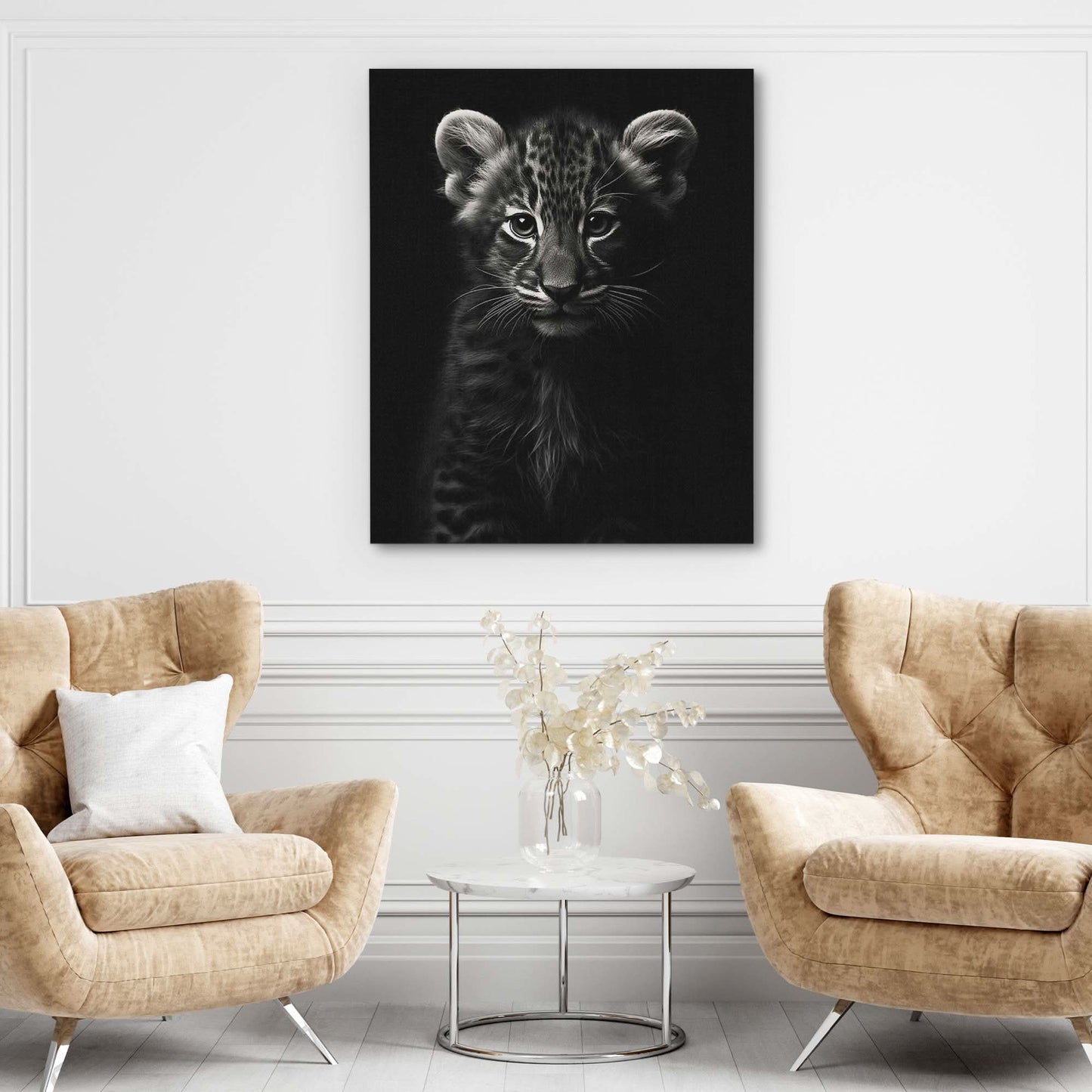 Black and White Tiger Cub - Canvas Wall Art