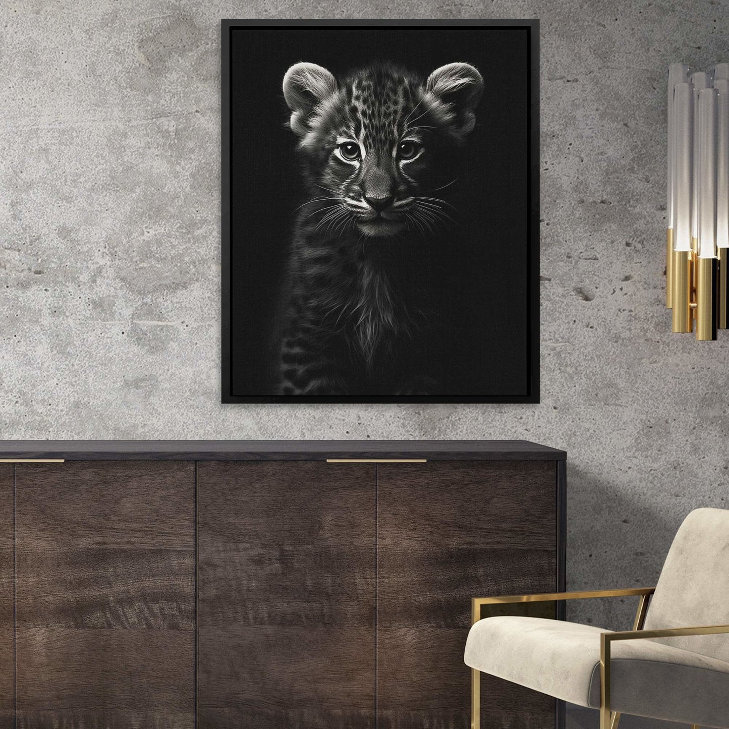 Black and White Tiger Cub - Framed Art Print
