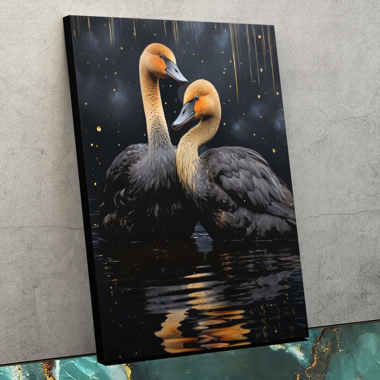 Black Brilliance - Black and Gold Bird Canvas Print