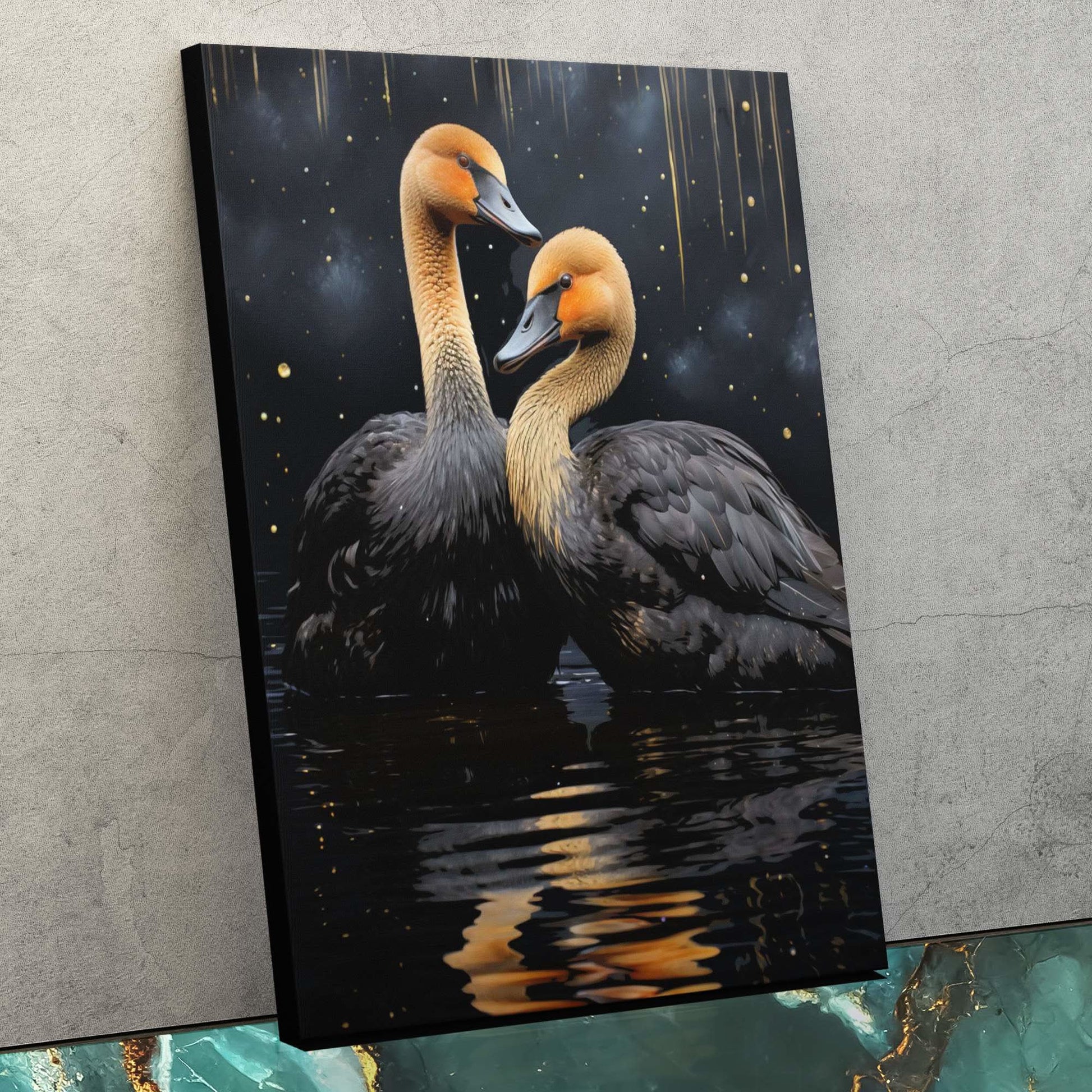 Black Brilliance - Black and Gold Bird Canvas Print