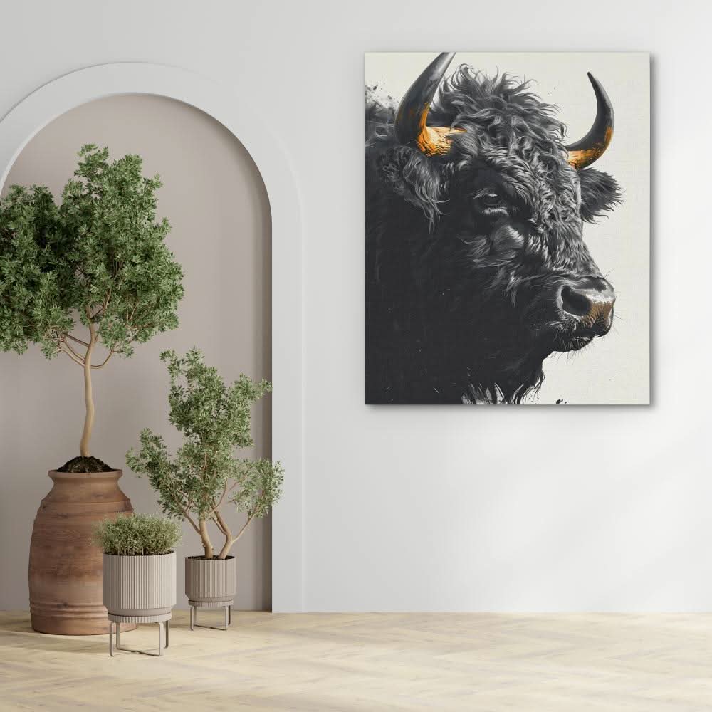 Black Bull - Black and White Canvas Print