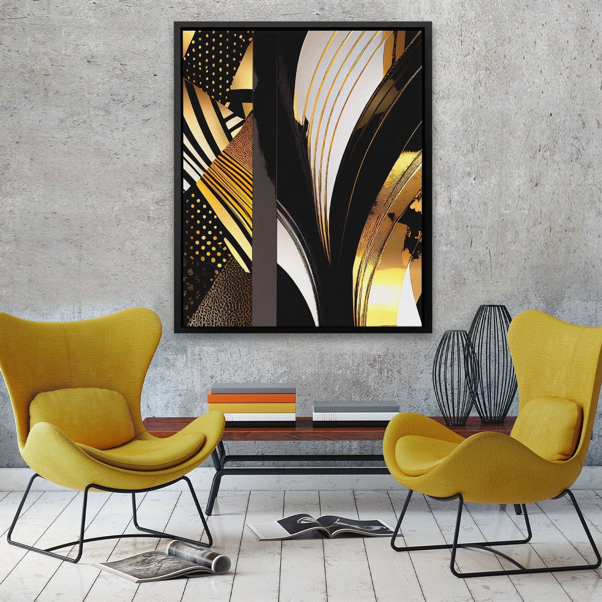 Black Gold Abstract V-1 - Black Canvas Print