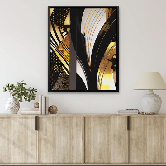 Black Gold Abstract V-1 - Abstract Wall Art in Black Frame