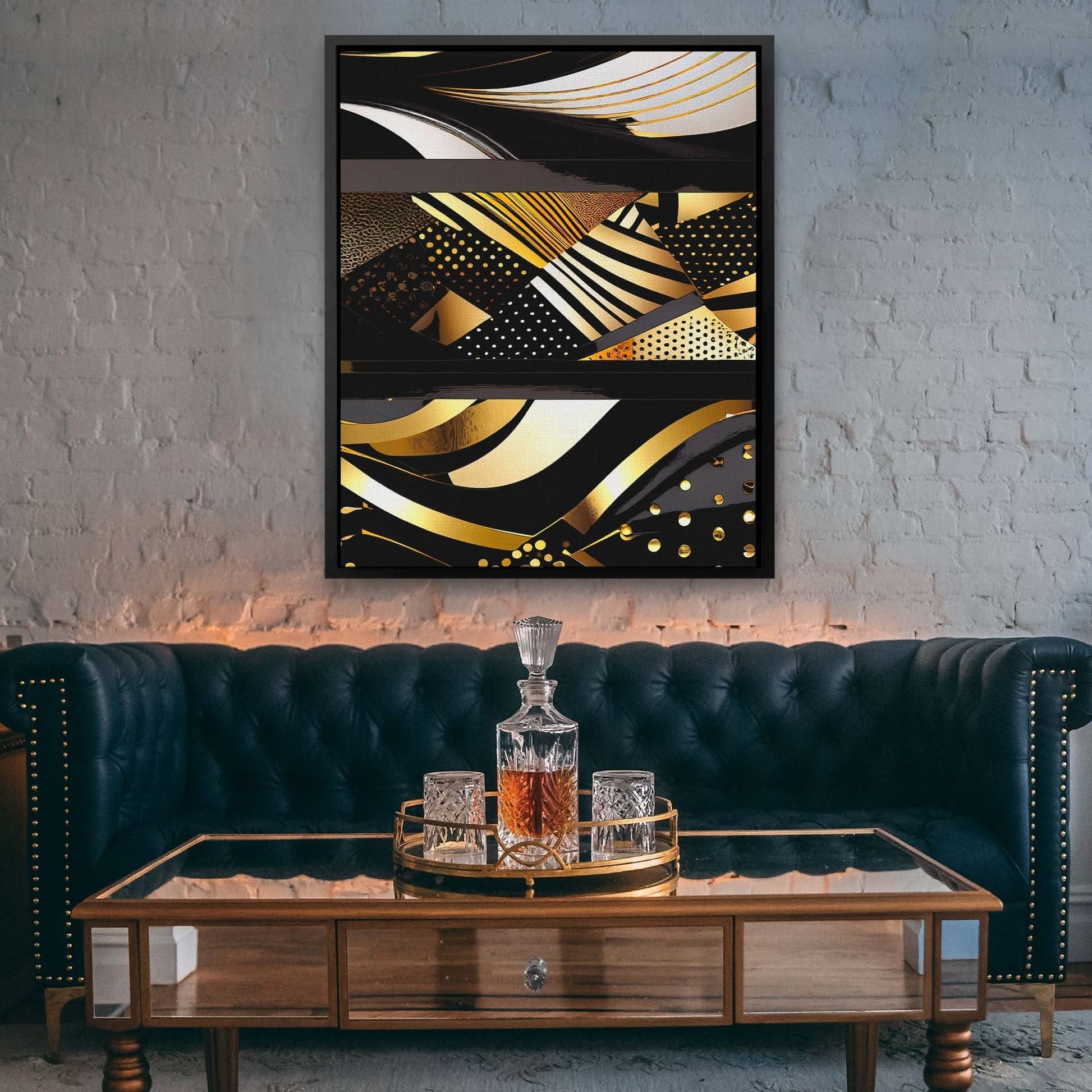 Black Gold Abstract V-2 - Black Canvas Print