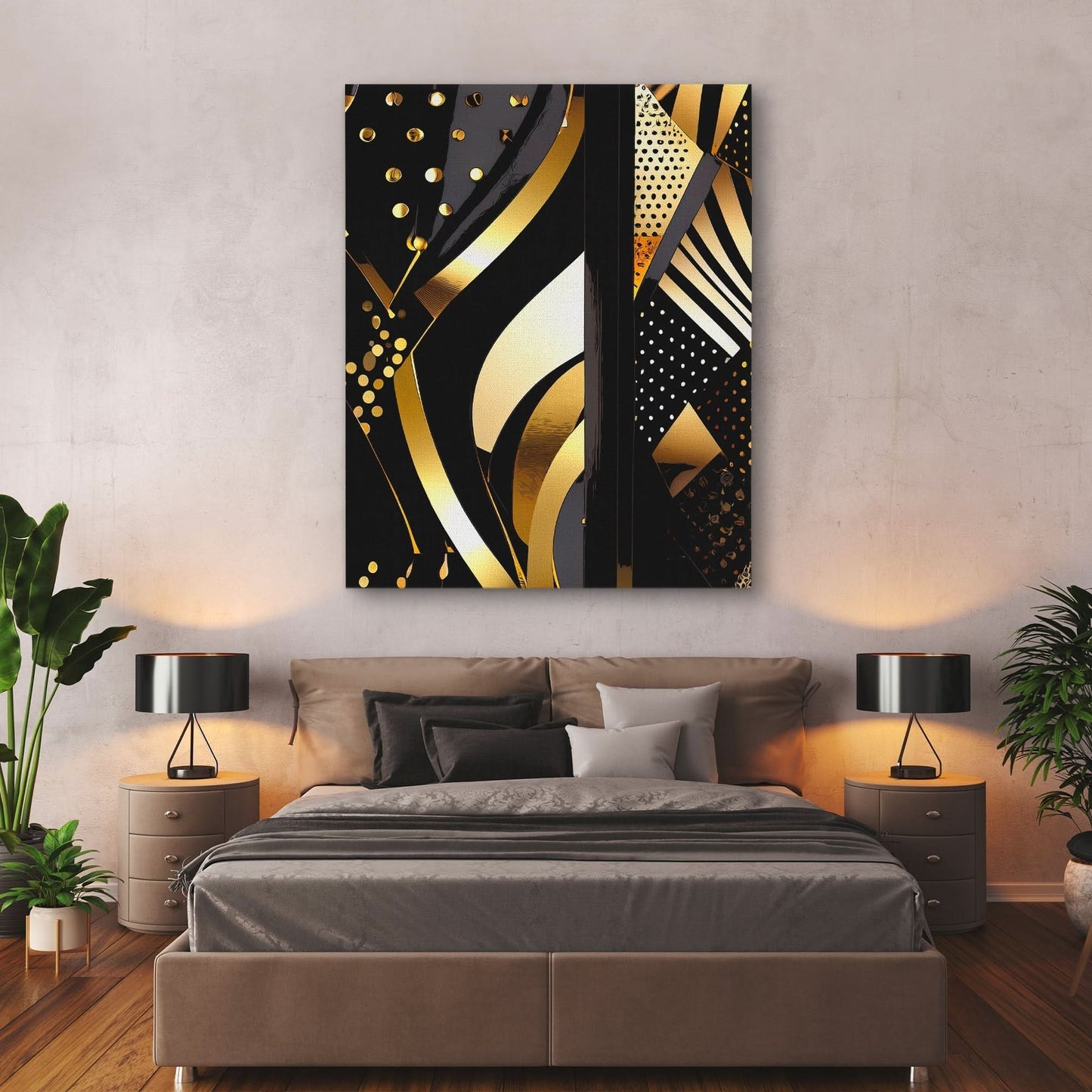 Black Gold Abstract V-3 - Abstract Wall Art in Black Frame