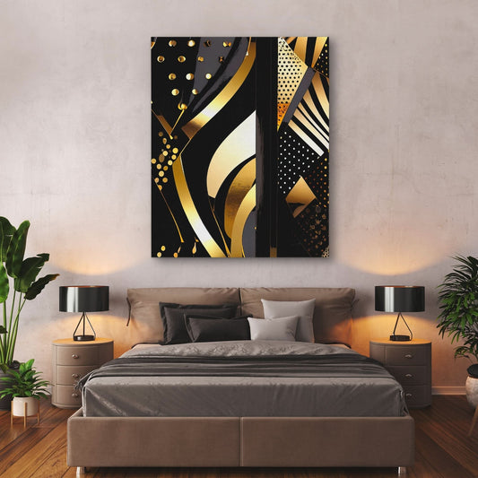 Black Gold Abstract V-3 - Abstract Wall Art in Black Frame