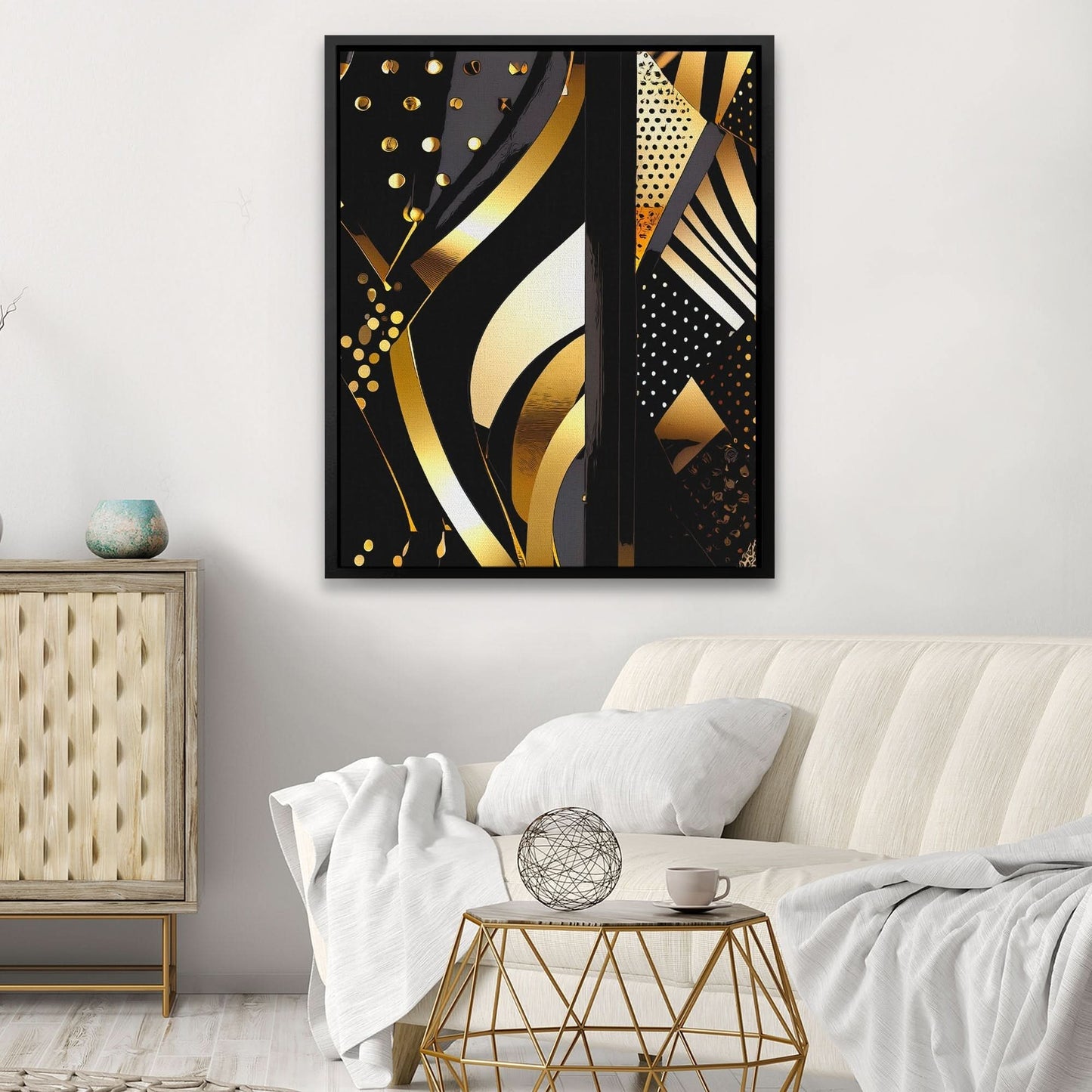 Black Gold Abstract V-3 - Black Canvas Print