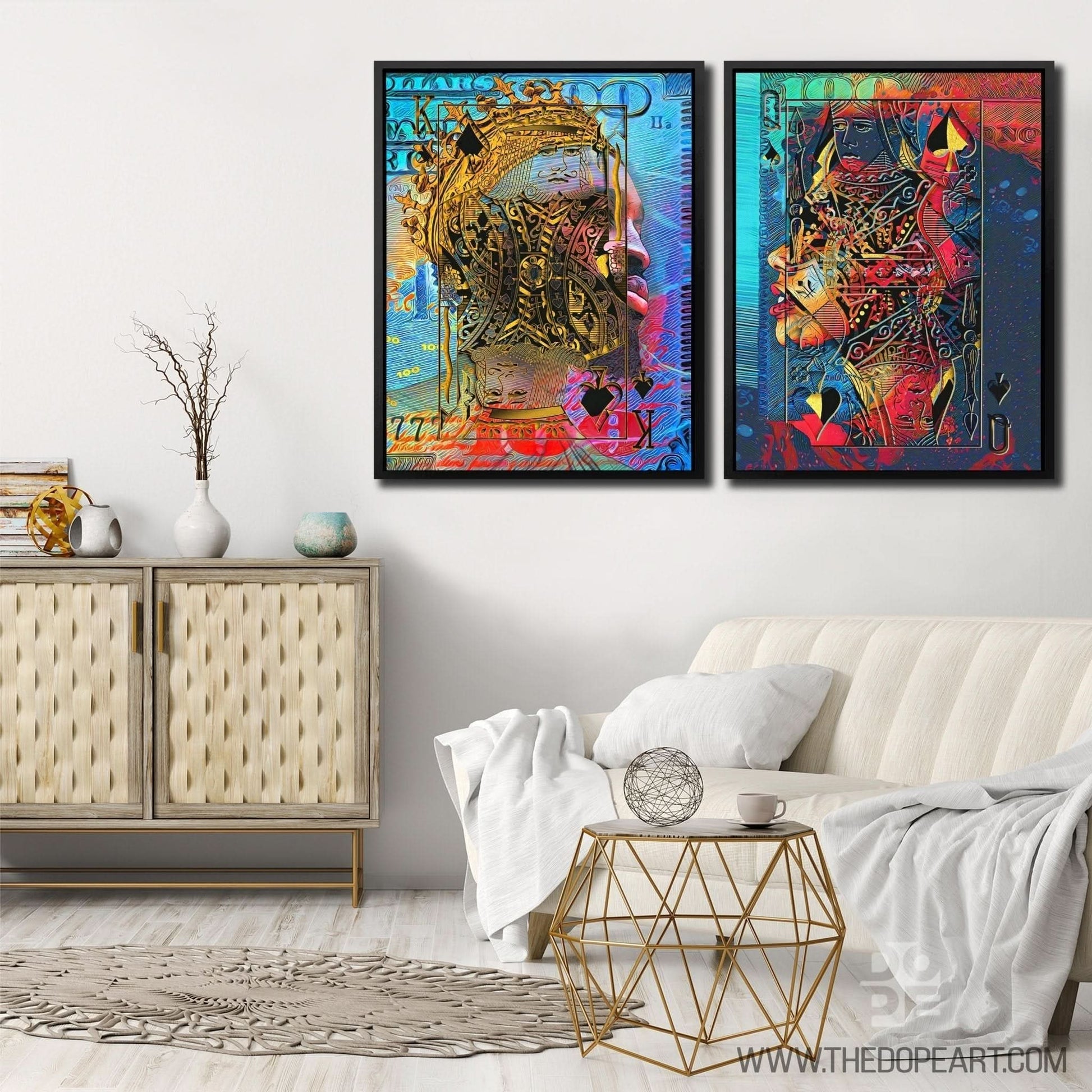 Black King and Queen of Spades - Oversized Couples Canvas Wall Art