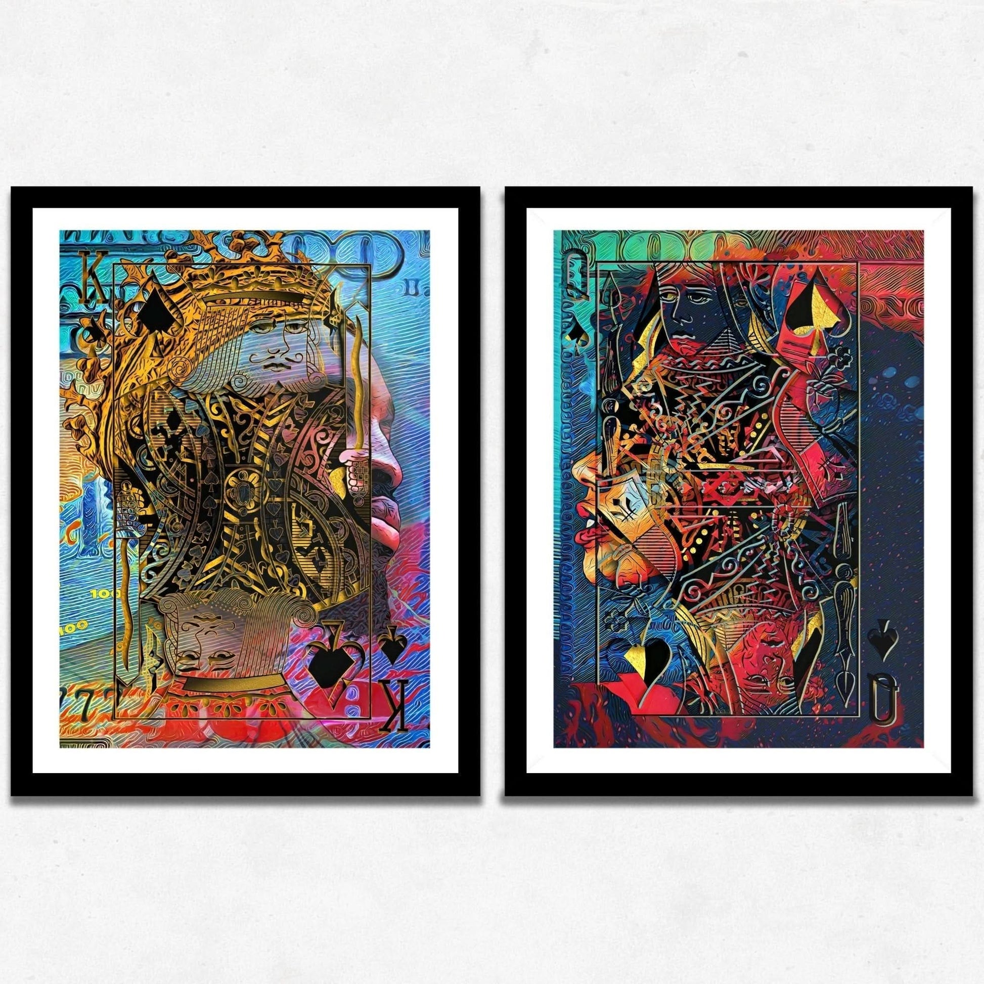 Black King and Queen of Spades Semi-Gloss Prints - Wall Art in Black Frame