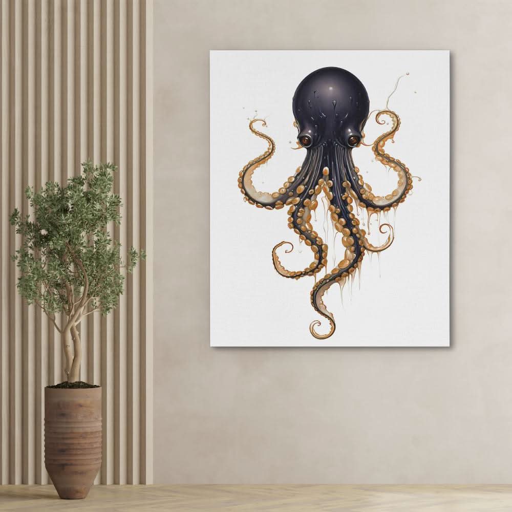 Black Octopus - Black Ocean Canvas Print