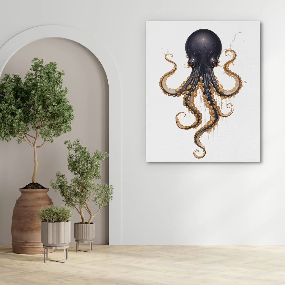 Black Octopus - Black Canvas Wall Art