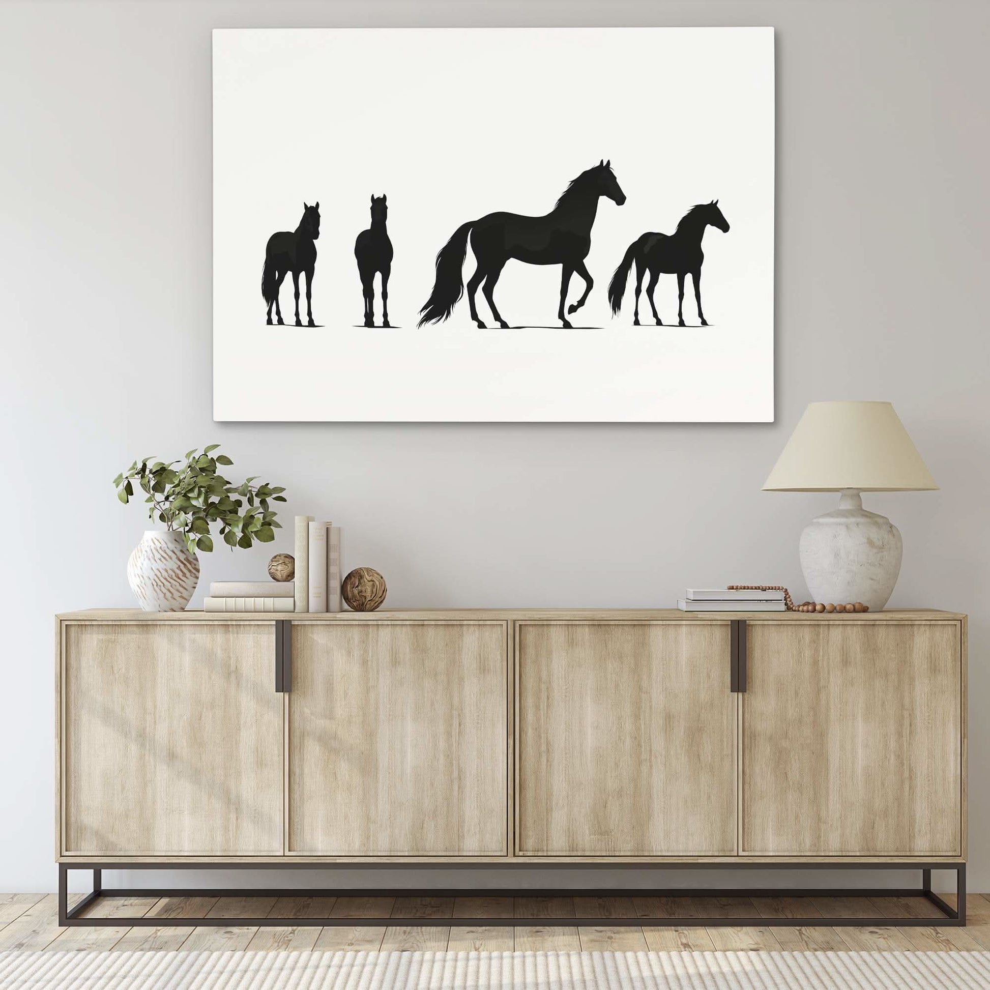 Black Stallions - Black and White Wall Art in Black Frame
