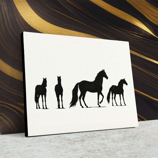Black Stallions - Minimalist Wall Art in Black Frame