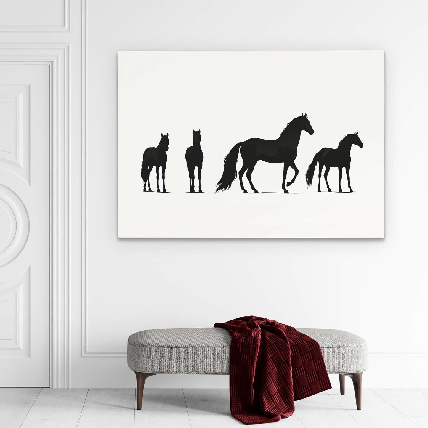 Black Stallions - Black and White Canvas Print
