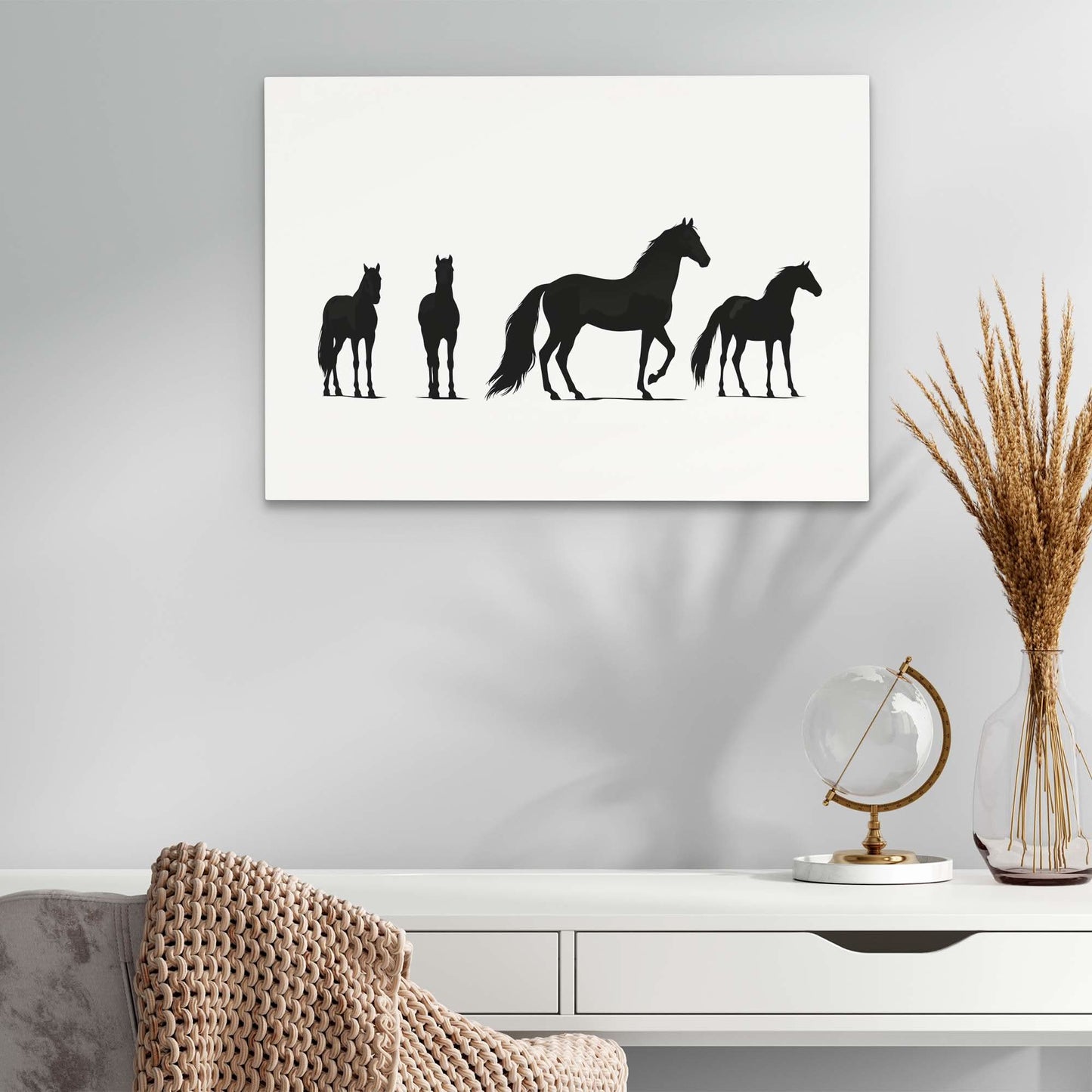 Black Stallions - Large Minimalist Canvas Print