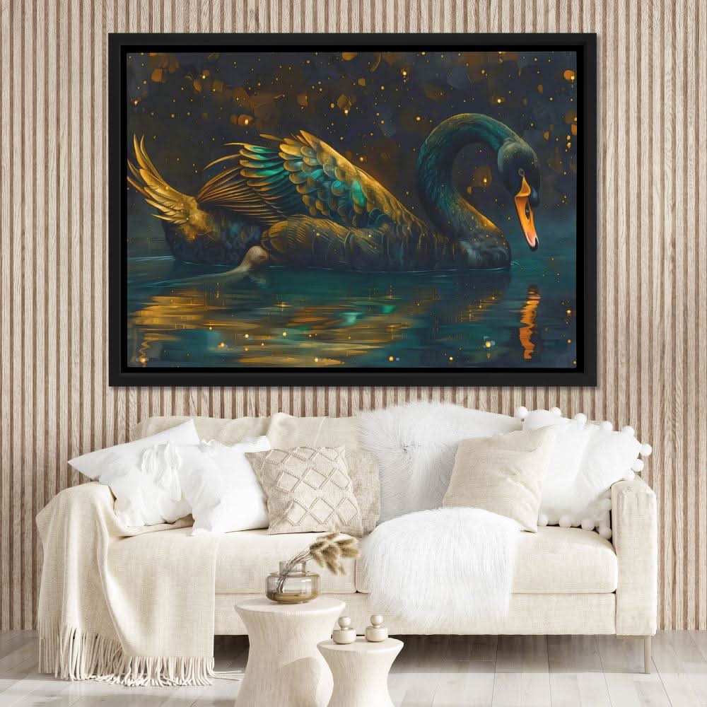 Black Swan - Gold Emerald Canvas Print