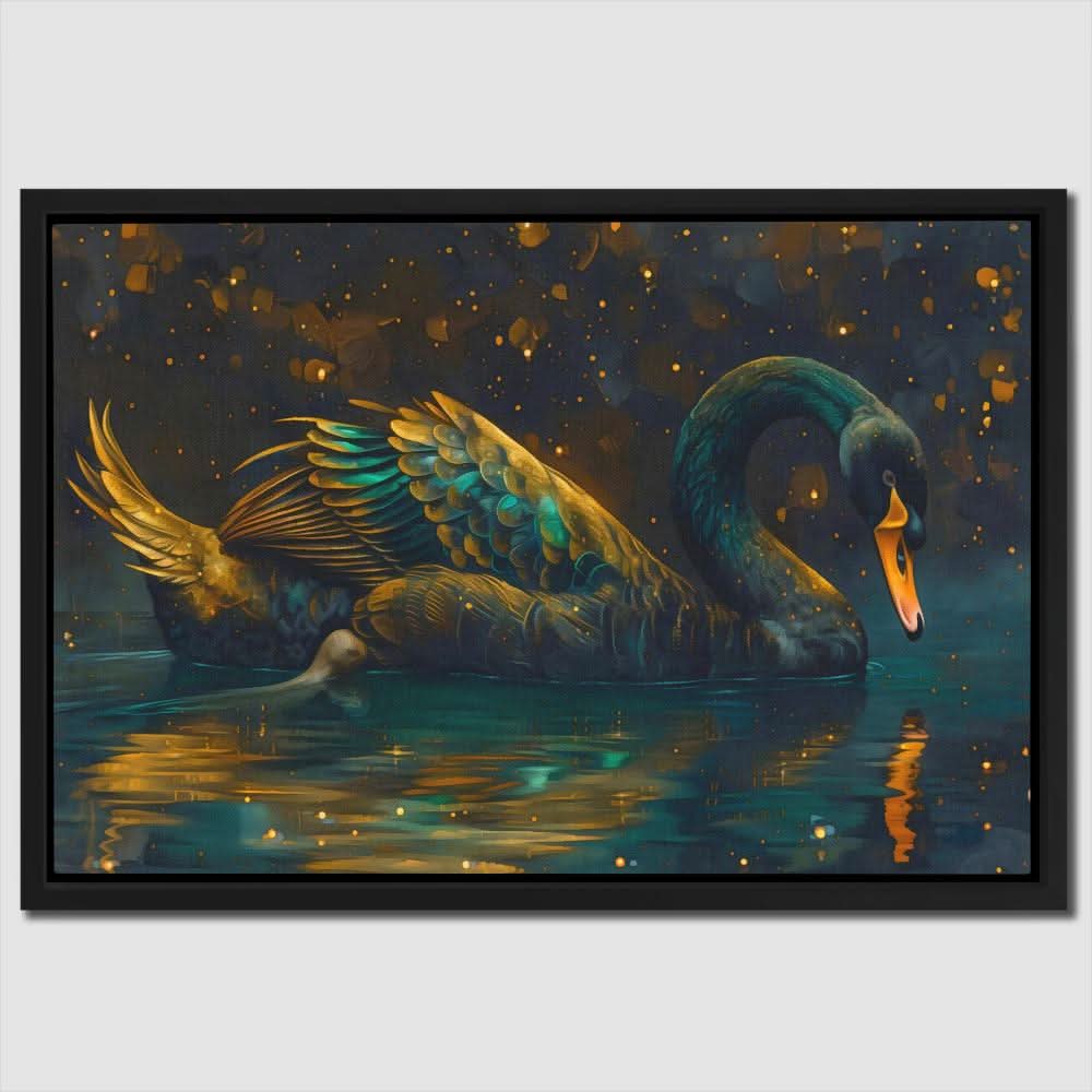 Black Swan - Emerald Wall Art in Black Frame