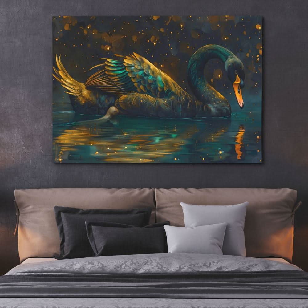 Black Swan - Gold Canvas Wall Art