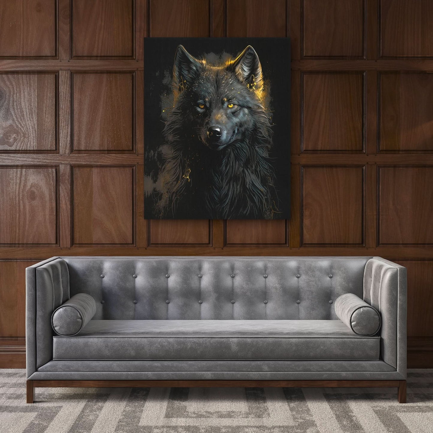Black Wolf painting - Black Canvas Wall Art