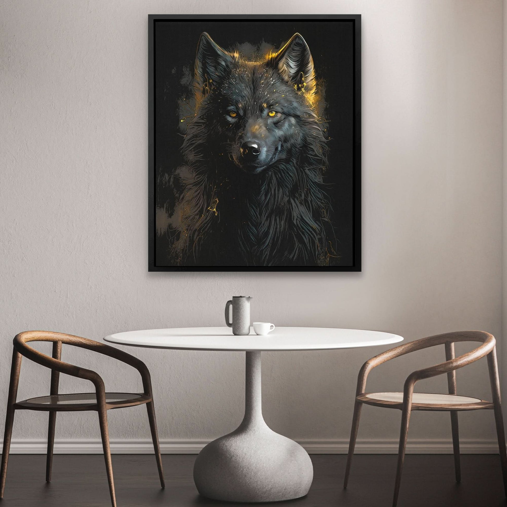 Black Wolf painting - Predator Wall Art in Black Frame