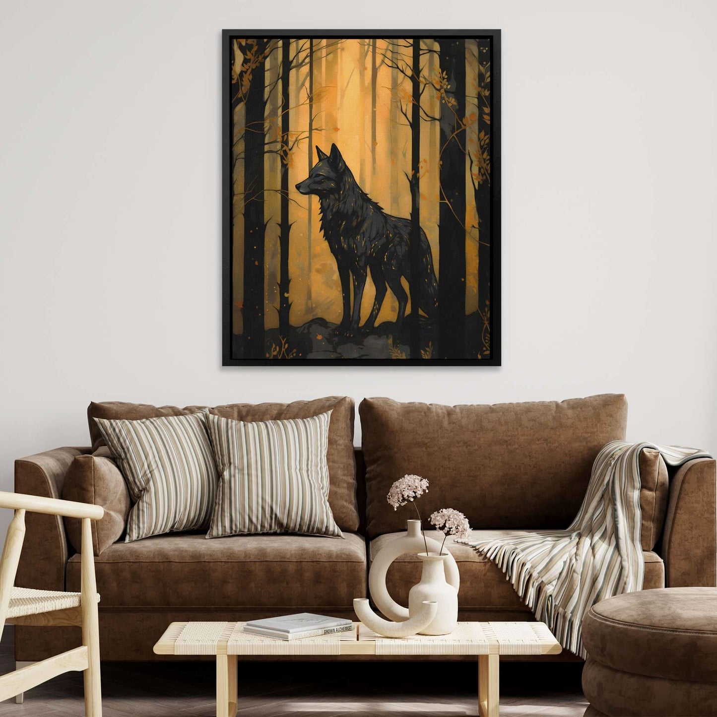 Black Wolf's Den - Abstract Wall Art in Black Frame
