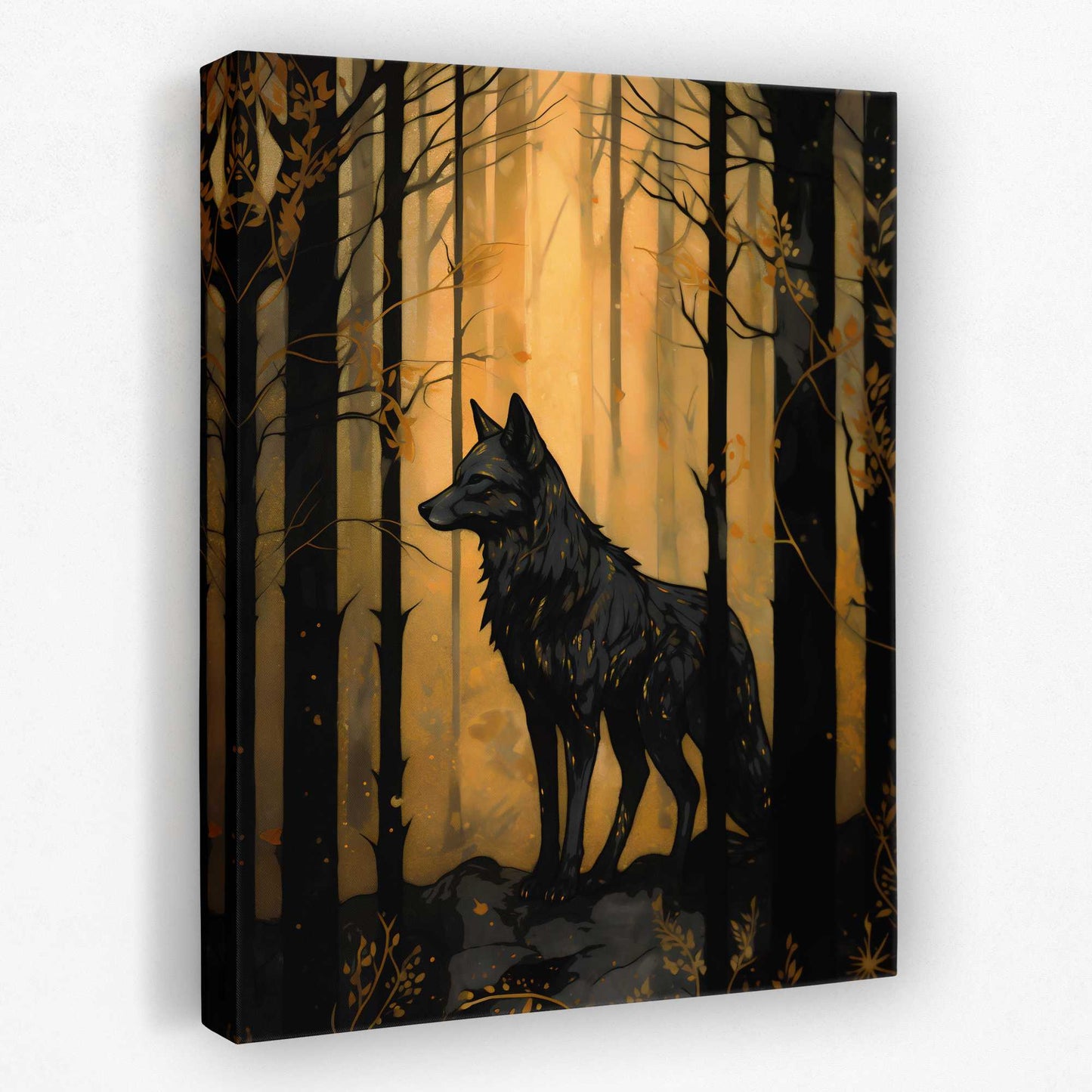 Black Wolf's Den - Animals Canvas Wall Art
