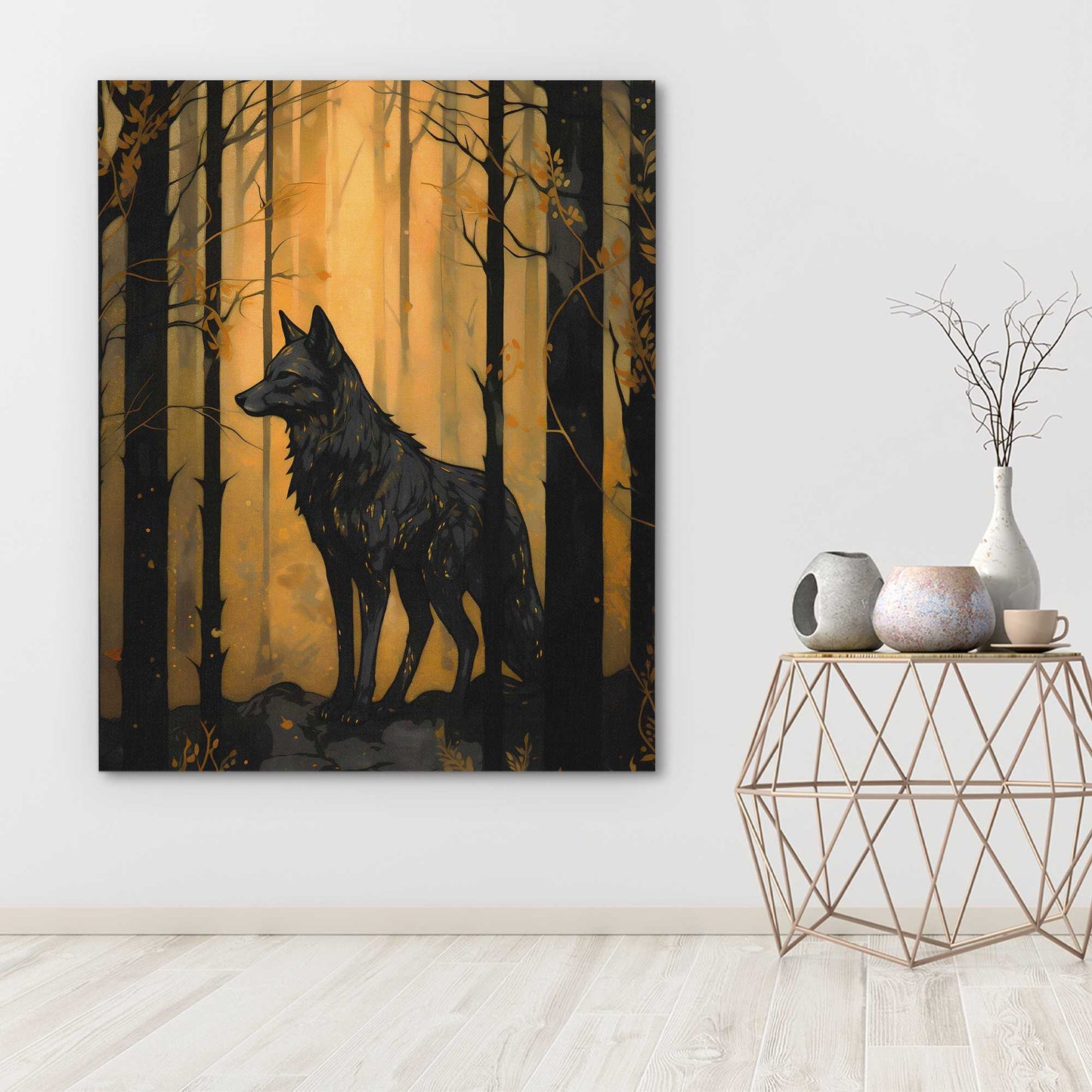 Black Wolf's Den - Wolf Wall Art in Black Frame