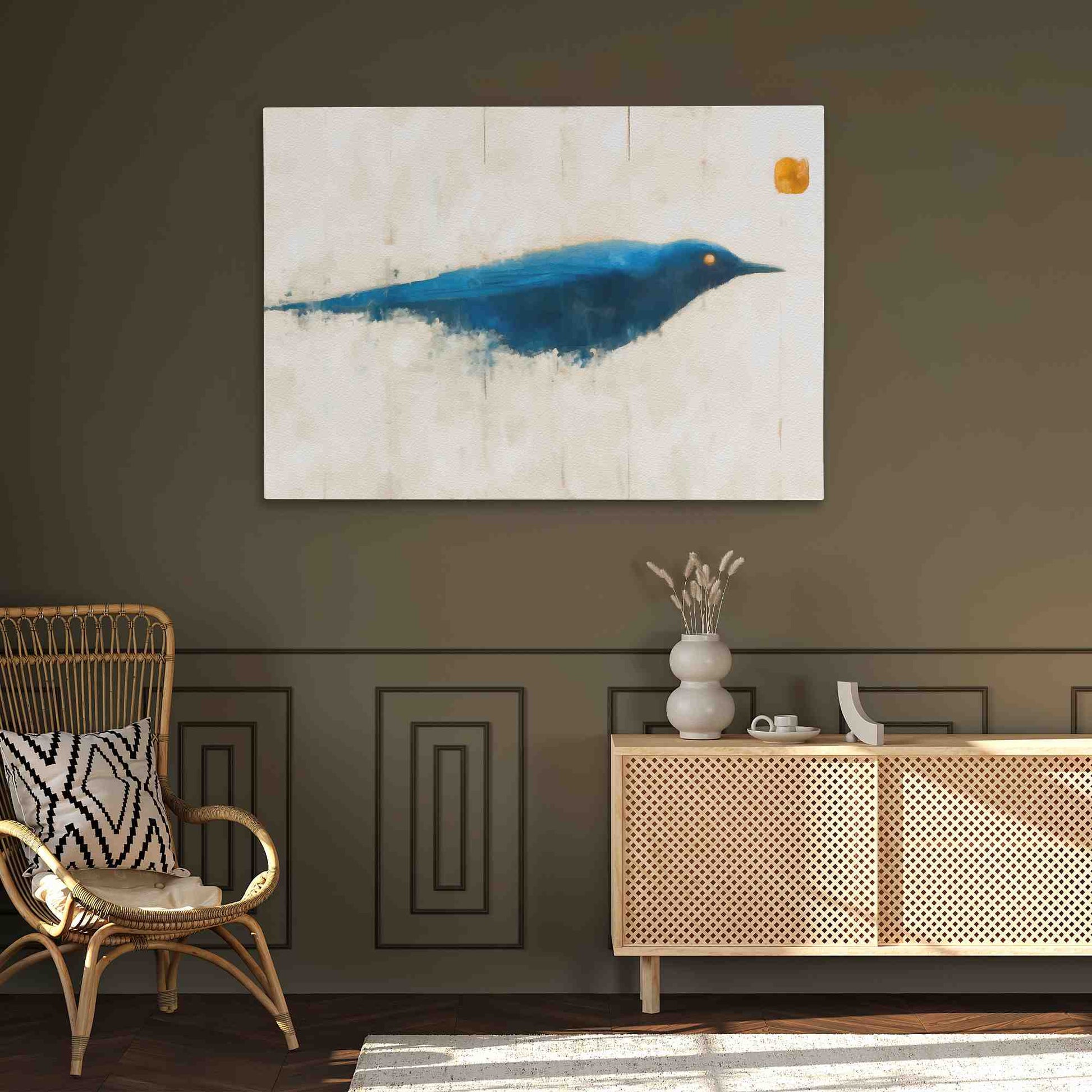 Blazing Blue - Minimalist Beige Canvas Wall Art