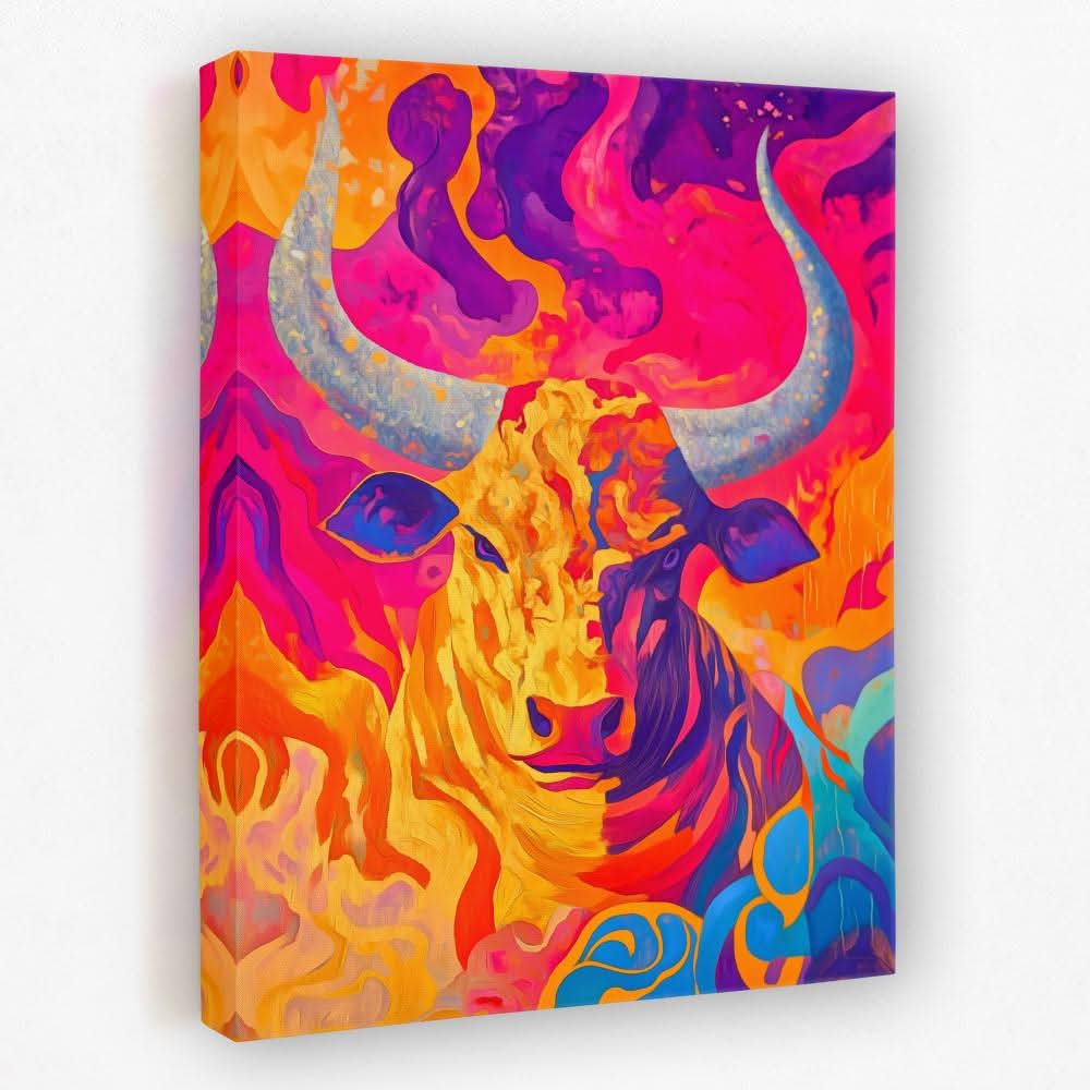 Blazing Bull Fury - Animals Canvas Wall Art