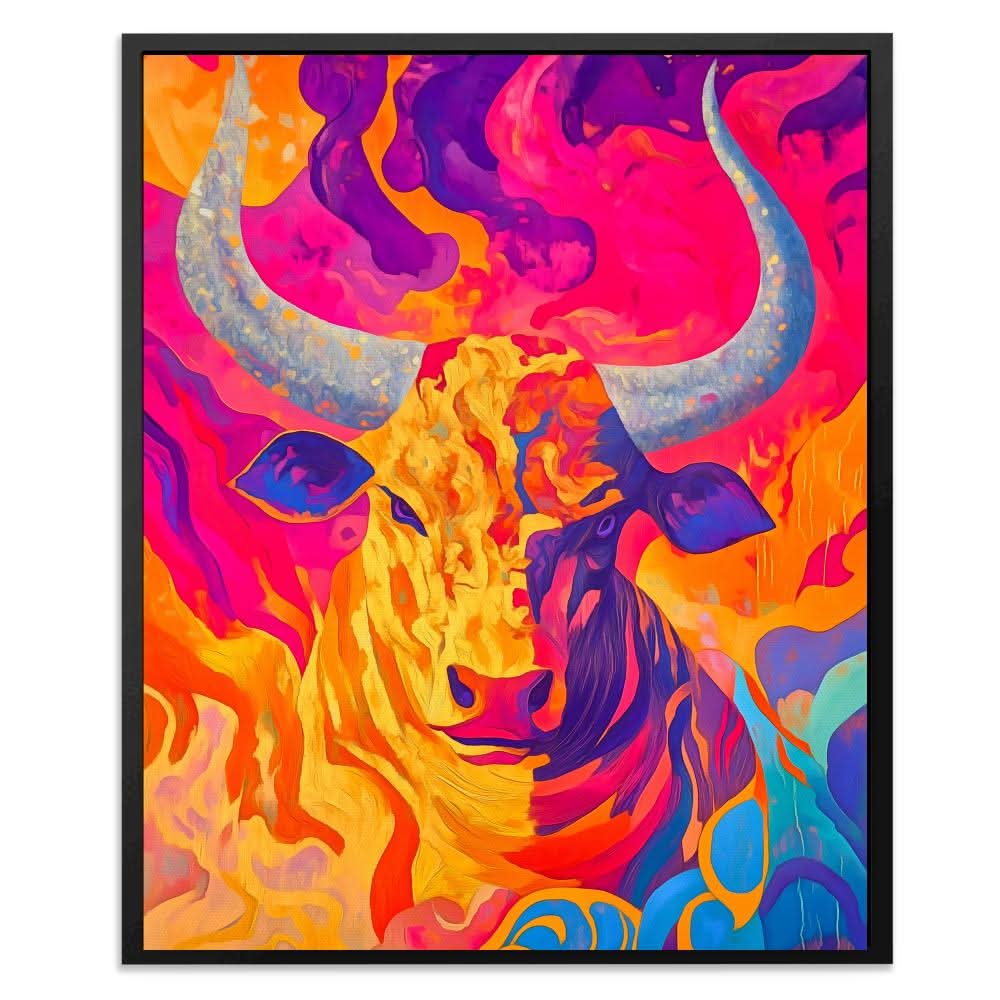 Blazing Bull Fury - Blue Canvas Wall Art