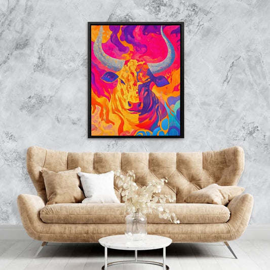 Blazing Bull Fury - Wall Art in Black Frame